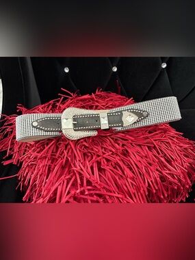 Rhinestone Waist Belt with Embellished Buckle - Silver
